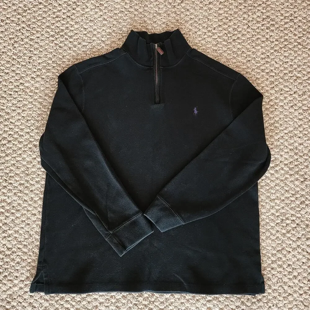 Polo Ralph Lauren Men's XL Black 1/4 Zip Sweater Pullover Classic Preppy